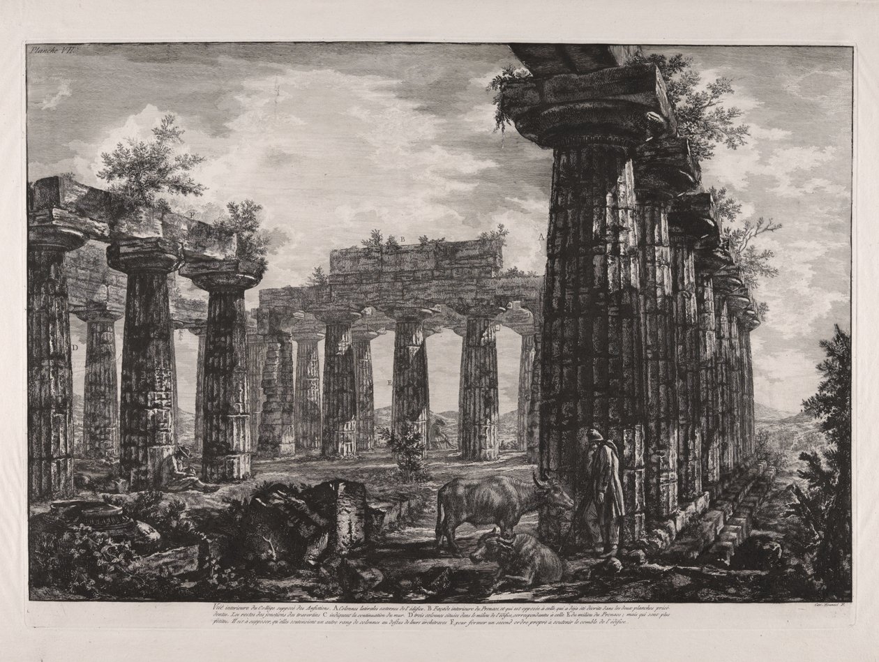 Vista interior del llamado Colegio de los Anfictions, de «Diferentes vistas de ... Pesto» (Diferentes vistas de ... Paestum) de Giovanni Battista Piranesi
