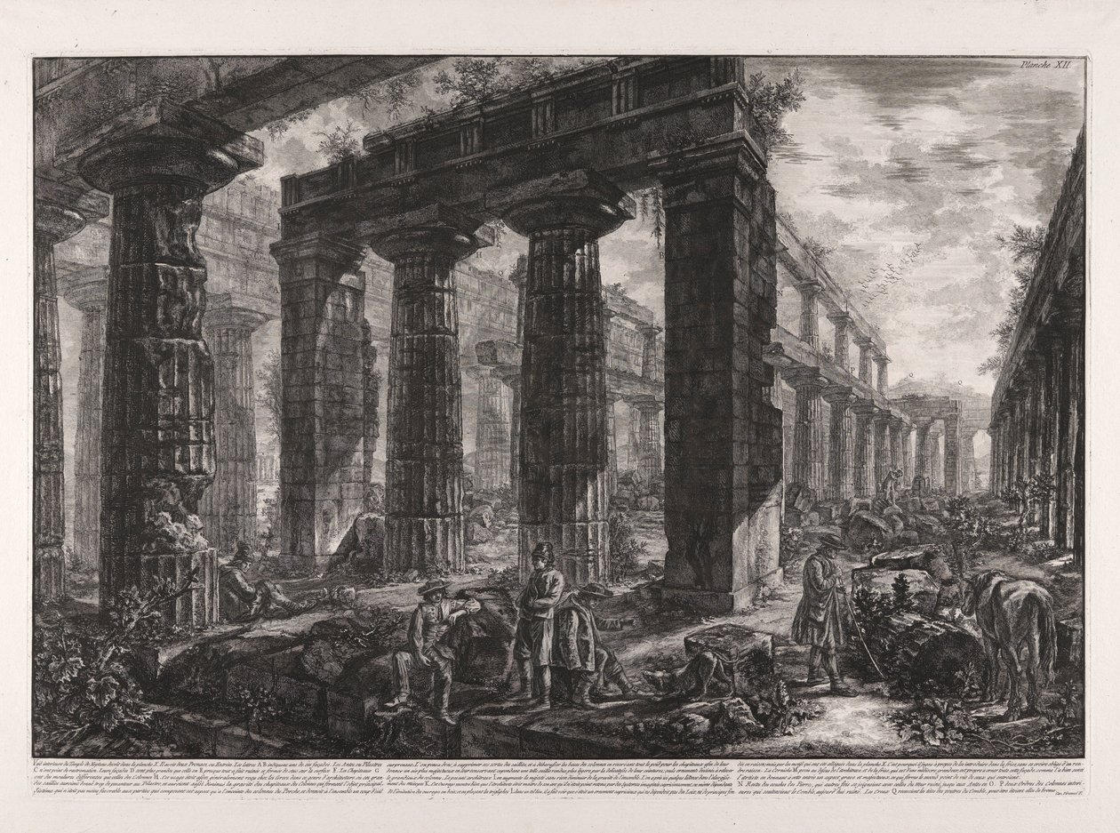 Vista interior del Templo de Neptuno descrito en la Lámina X de Giovanni Battista Piranesi