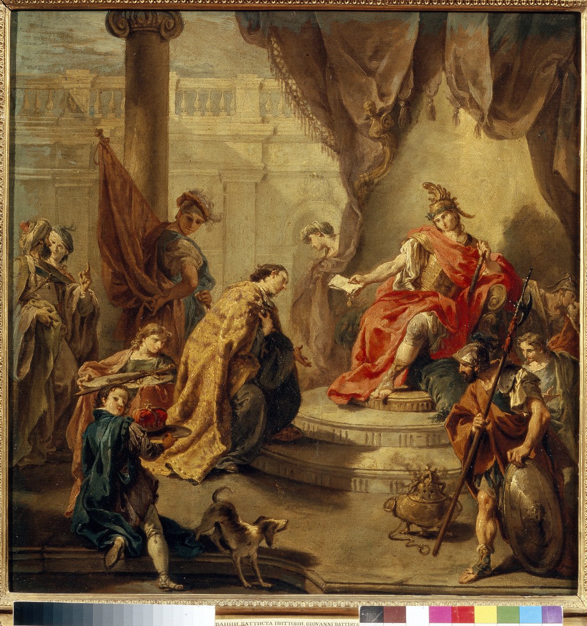 El emperador Flavio Honorio (384-423) nombró a Constanza III (fallecida en 421) su corregente (421). (El emperador Honorio nombrando a Constancio su corregente). Pintura de Giambattista (Giovan Battista) (Giovanni Battista) Pittoni (1687-1767), óleo sobre  de Giovanni Battista Pittoni