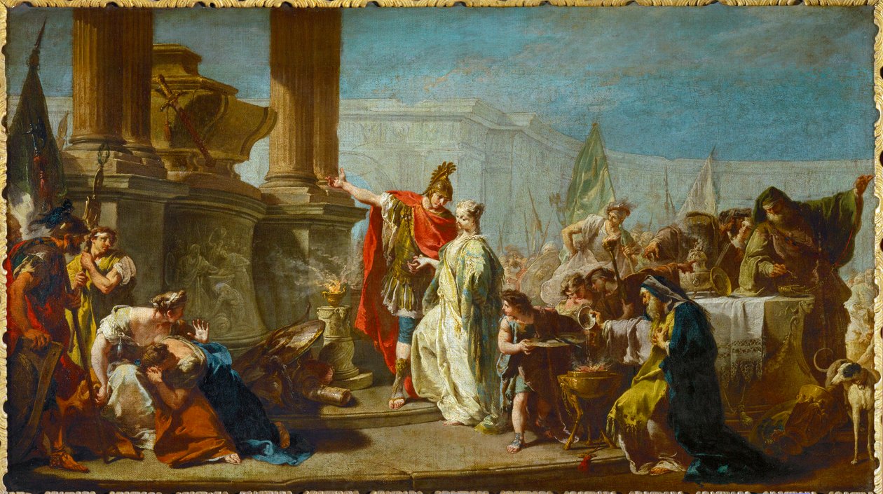 Polixena, hija de Priamos, rey de Troya, es sacrificada en expiación al espíritu del difunto Aquiles ... de Giovanni Battista Pittoni