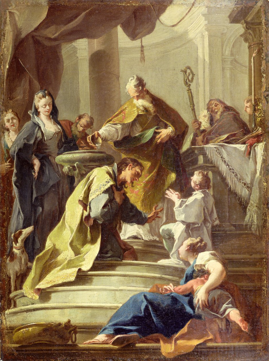 San Prosdocio bautizando a San Daniel (óleo sobre lienzo) de Giovanni Battista Pittoni