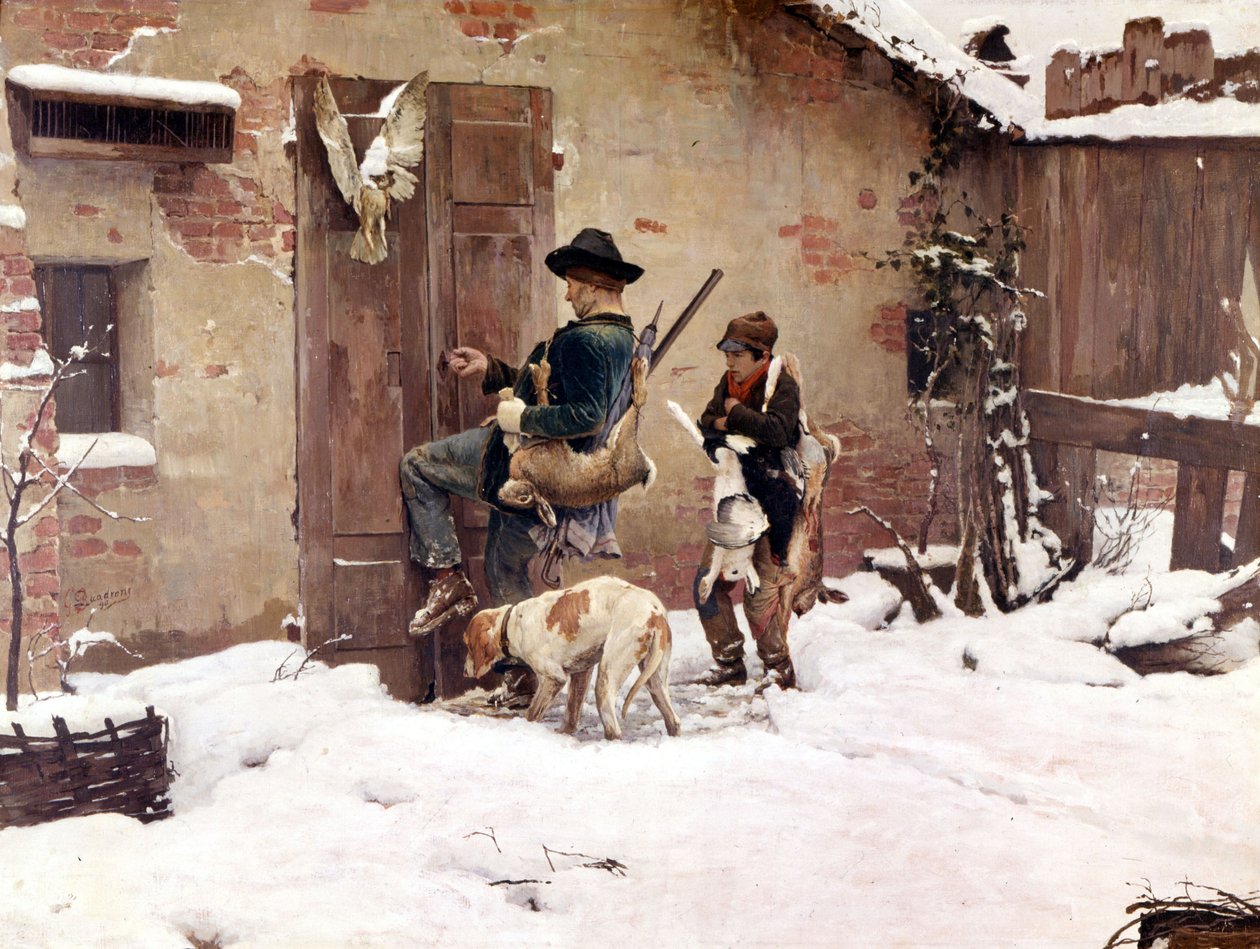 De vuelta de la caza. Pintura de G.Quadrone. 1890 Milán de Giovanni Battista Quadrone