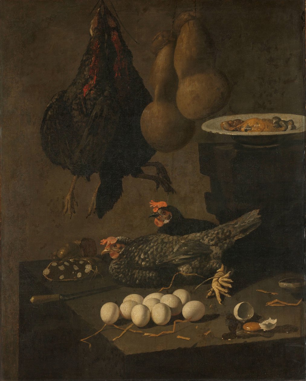 Bodegón con gallinas y huevos de Giovanni Battista Recco