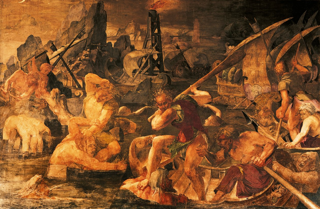 Combate naval, fresco en la Galería de Francisco I, Castillo de Fontainebleau (Patrimonio de la Humanidad por la UNESCO) de Giovanni Battista Rosso Fiorentino