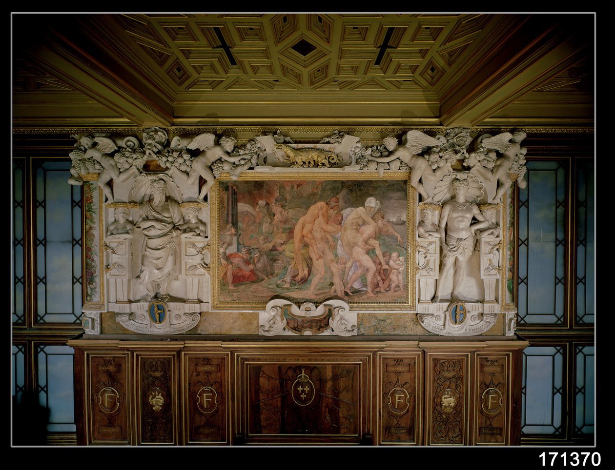 El saqueo de Troya o Catania, detalle del esquema decorativo en la Galería de Francisco I (1494-1547) 1535-40 de Giovanni Battista Rosso Fiorentino