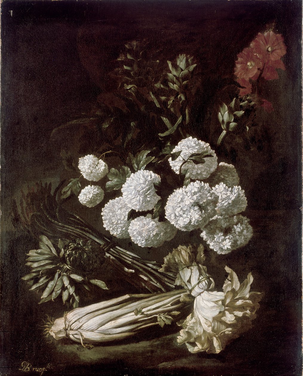 Naturaleza muerta de flores y vegetales, 1650s de Giovanni Battista Ruoppolo