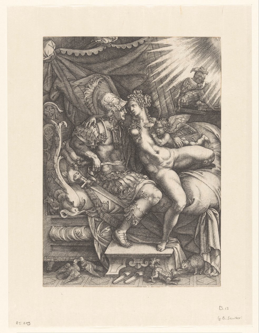 Marte y Venus como amantes de Giovanni Battista Scultori
