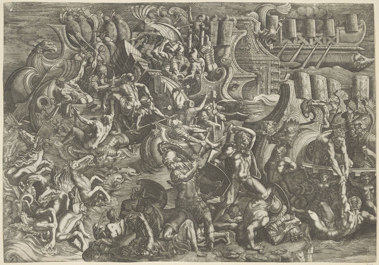 Batalla naval entre los troyanos y los griegos de Giovanni Battista Scultori