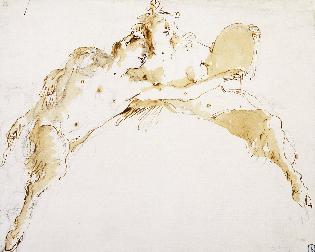 Un fauno, con el brazo izquierdo extendido, y una faunesa sosteniendo un tambor de Giovanni Battista Tiepolo