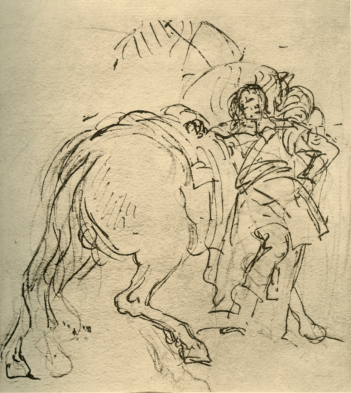 Un jinete apoyado en su caballo, c1740s, 1928 de Giovanni Battista Tiepolo