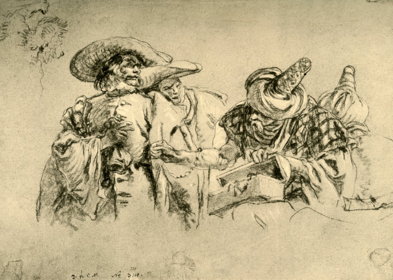 Un comerciante oriental de joyas y dos comerciantes europeos de Giovanni Battista Tiepolo