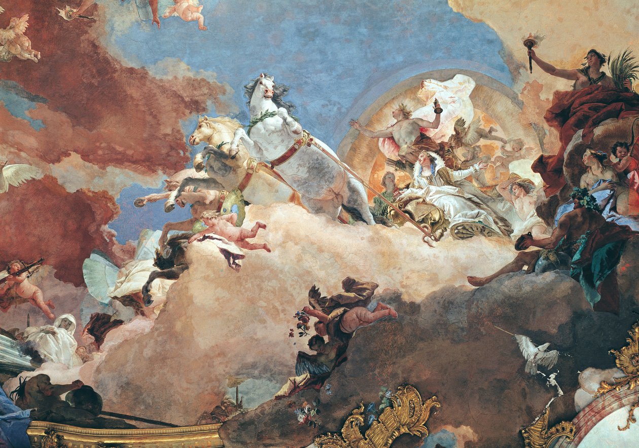 Apolo en su carro solar llevando a Beatriz I (1145-84) a Federico I Barbarroja (1122-90) (detalle) de Giovanni Battista Tiepolo