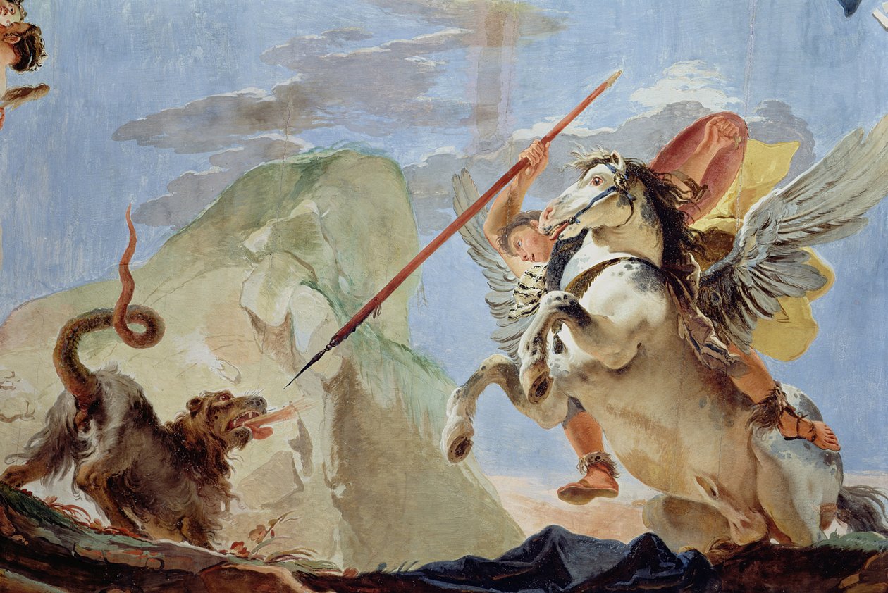 Belerofonte, montando a Pegaso, matando a la Quimera, detalle del techo (detalle) de Giovanni Battista Tiepolo