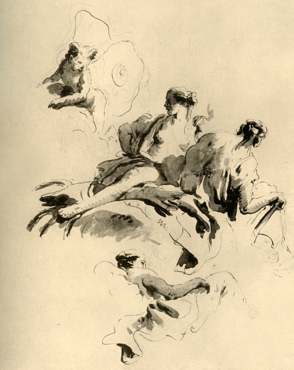Cupido y tres mujeres, mediados del siglo XVIII, 1928 de Giovanni Battista Tiepolo