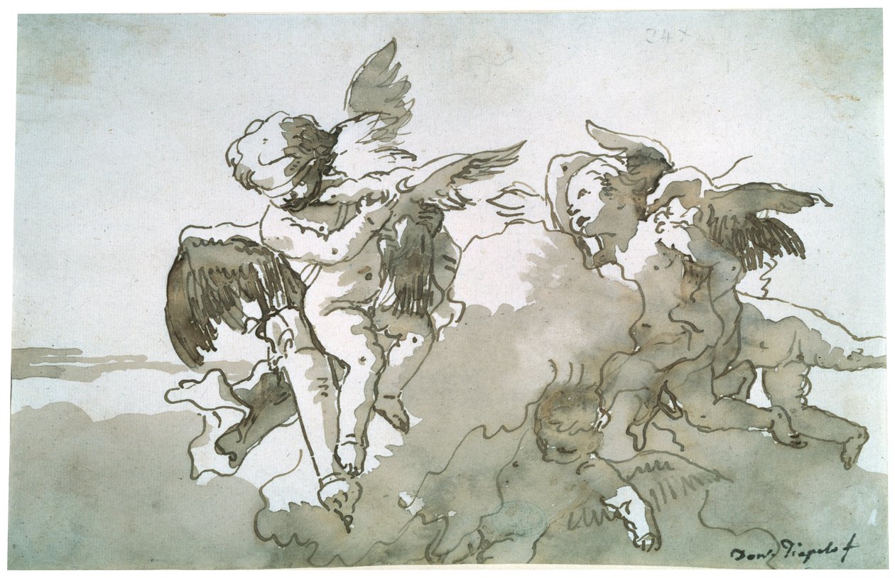 Cupidos con palomas y una antorcha, siglo XVII de Giovanni Battista Tiepolo