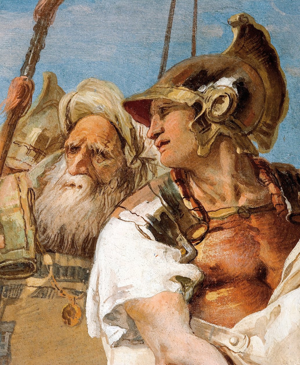 (detalle) Eneas, de Eneas presenta a Cupido, disfrazado de Ascanio, a Dido, de la Sala de la Eneida en la Palazzina, 1757 de Giovanni Battista Tiepolo
