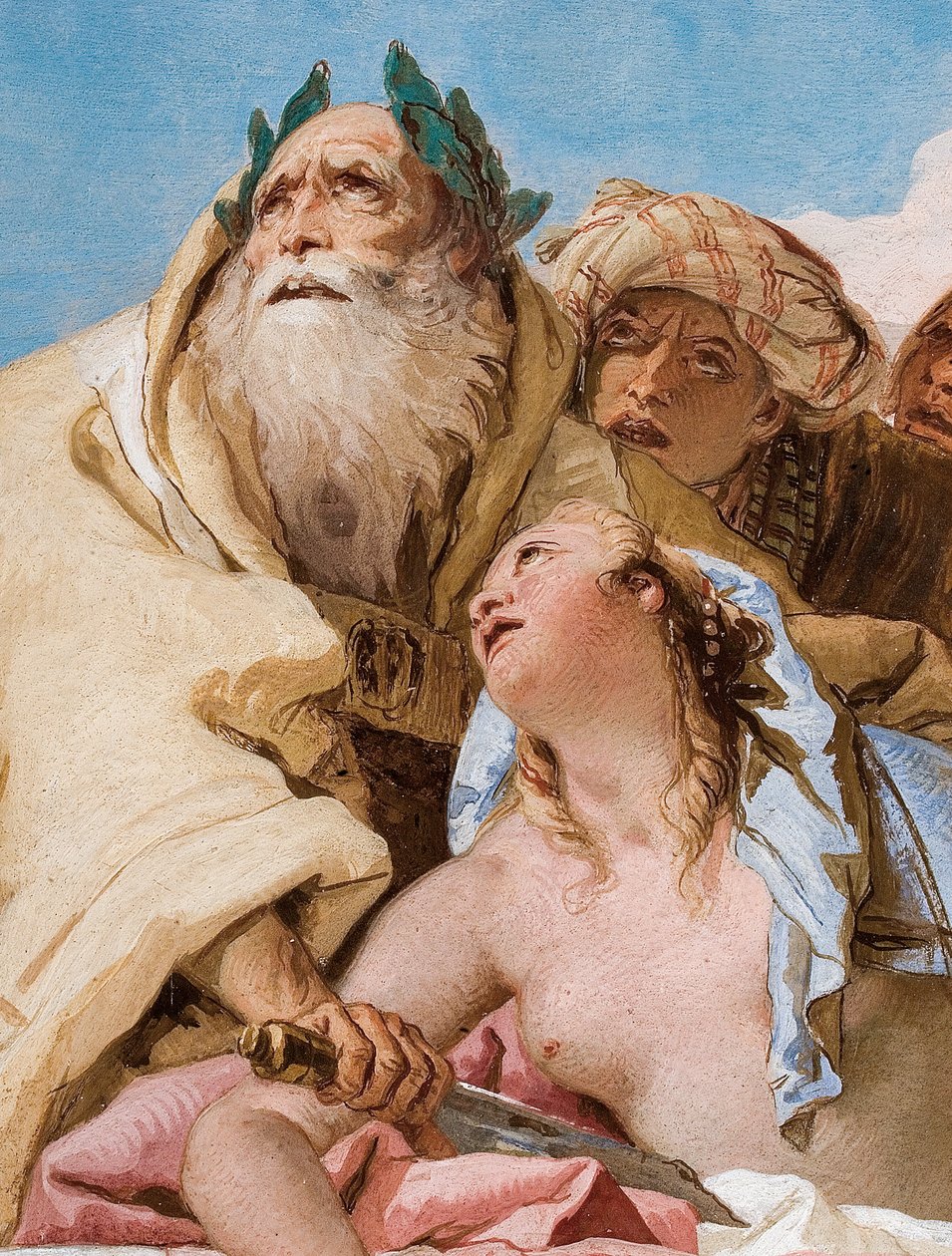 (detalle) Calcas e Ifigenia de El Sacrificio de Ifigenia, del Vestíbulo de Entrada en la Palazzina, 1757 de Giovanni Battista Tiepolo
