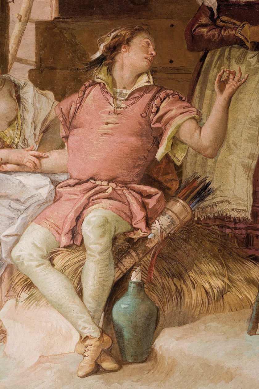 (detalle) Medoro de Angélica y Medoro despidiéndose de los campesinos, de la Sala de Orlando Furioso en la Palazzina, 1757 de Giovanni Battista Tiepolo