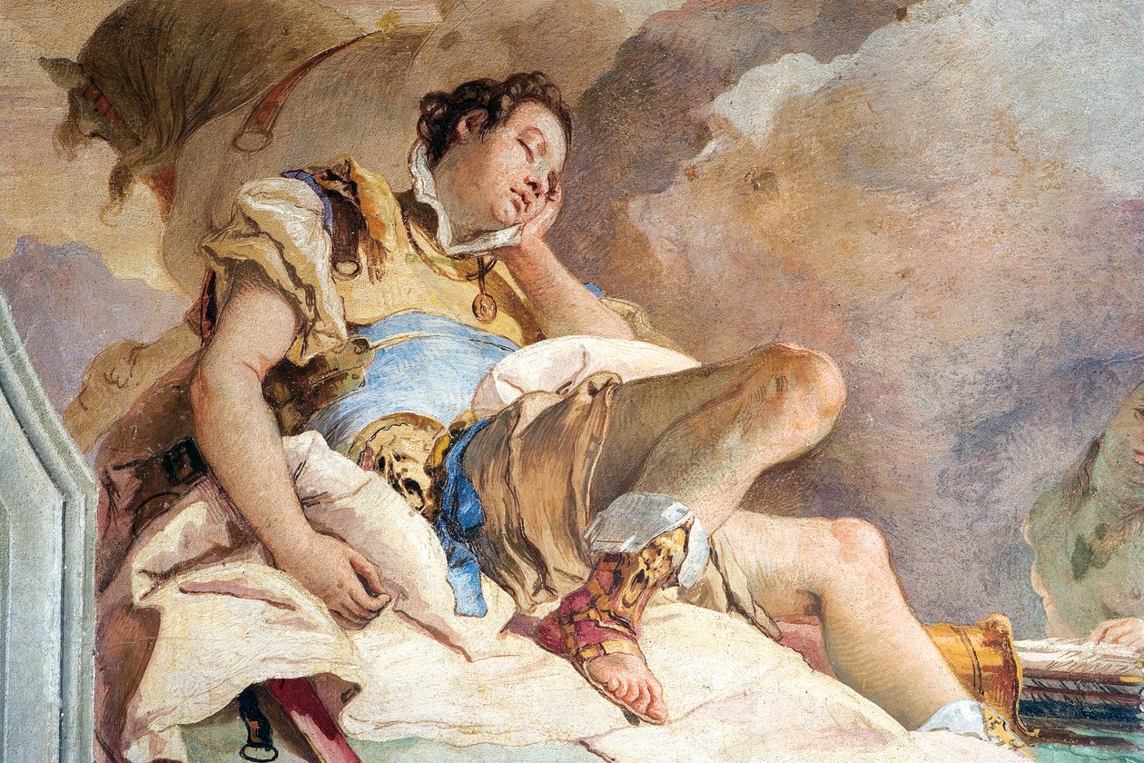 (detalle) Rinaldo, de Armida secuestrando al durmiente Rinaldo, de la Sala de Jerusalén Liberada en la Palazzina, 1757 de Giovanni Battista Tiepolo