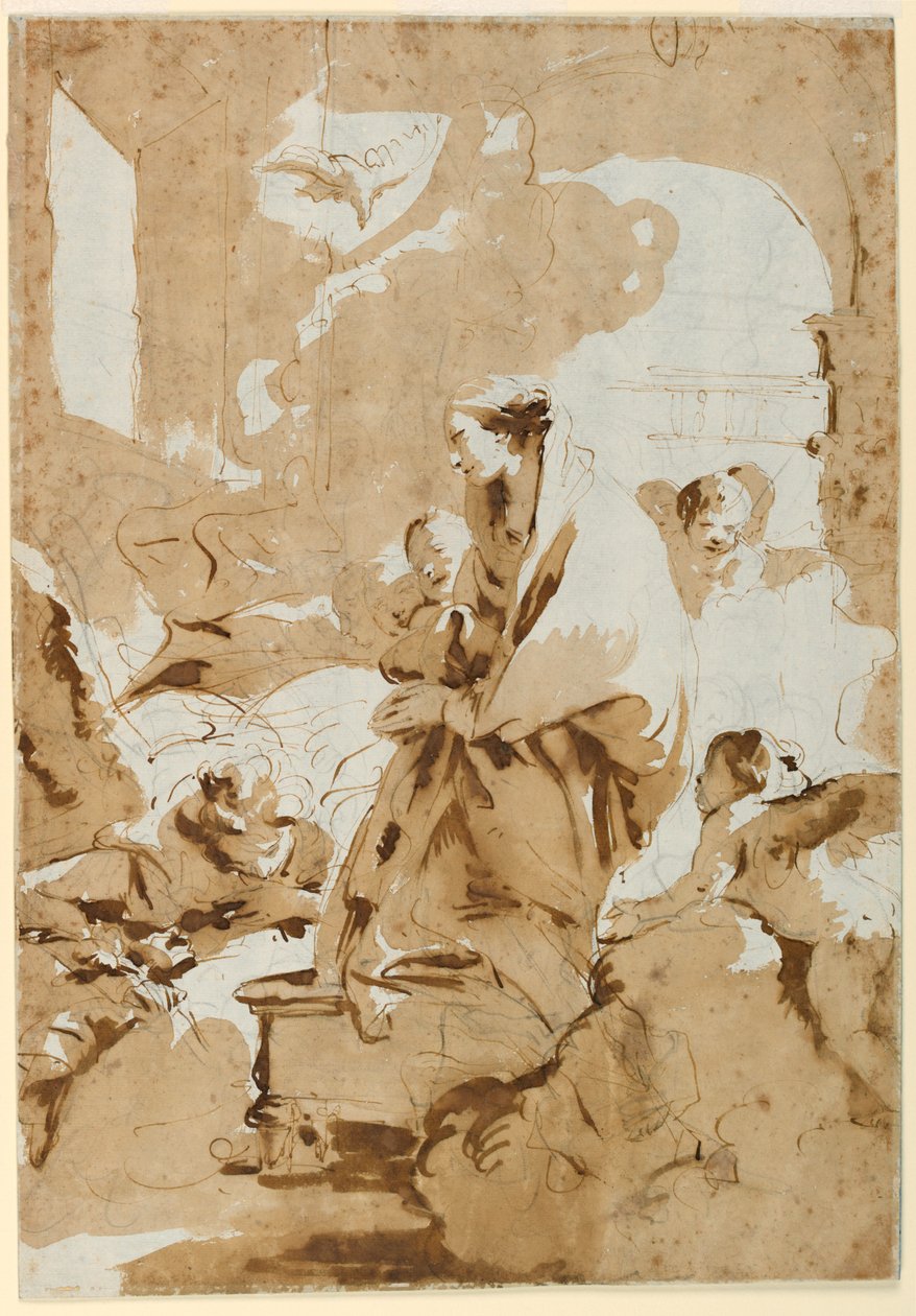 Dibujo, La Anunciación, hacia 1732 de Giovanni Battista Tiepolo