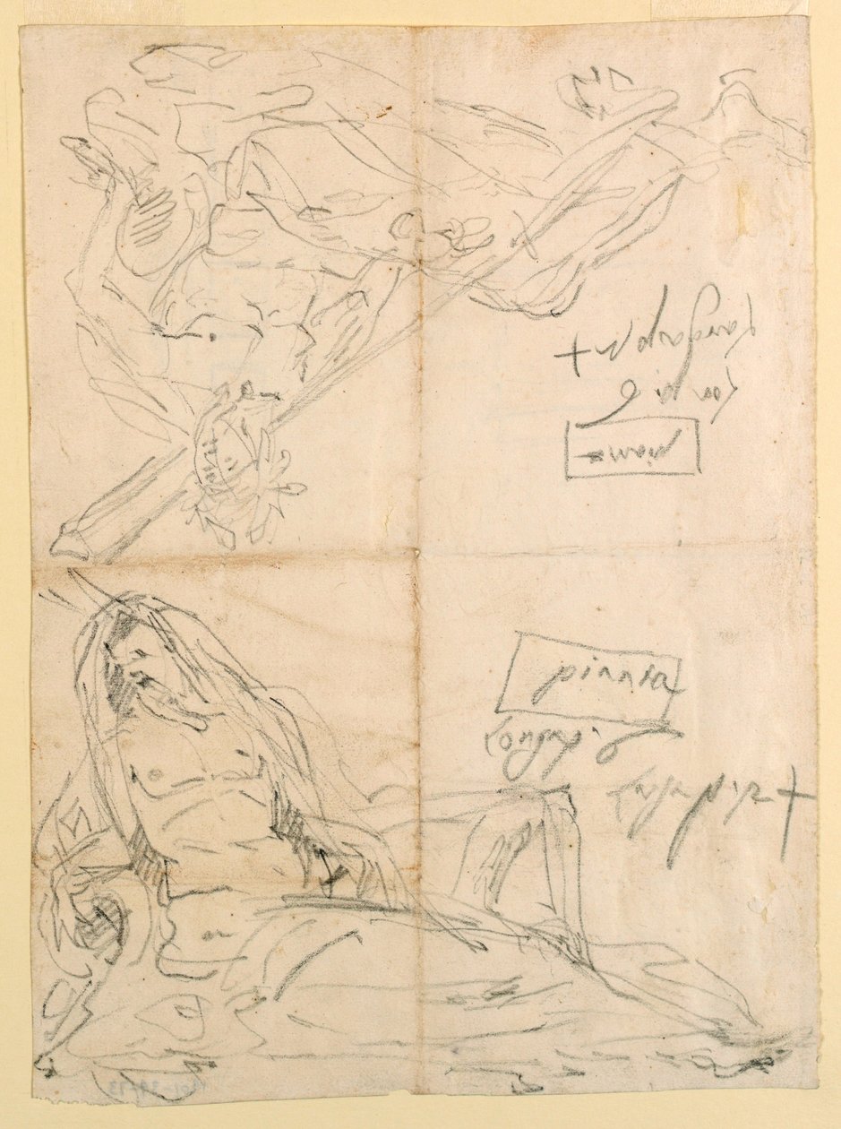 Dibujo, Dos bocetos de dioses del río, ca. 1750 de Giovanni Battista Tiepolo