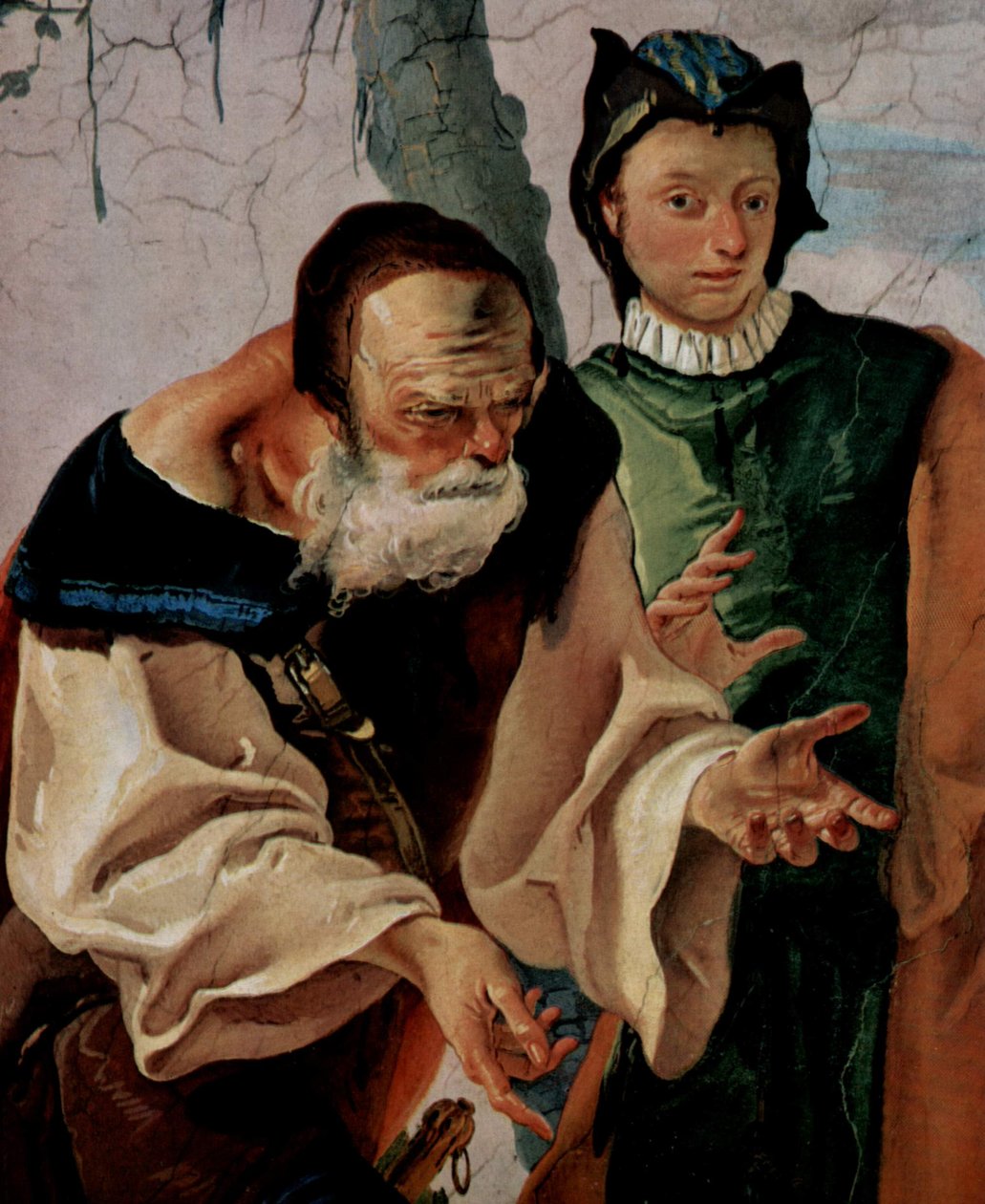 Frescos de escenas bíblicas en el Palacio Episcopal de Undine, escena: Raquel esconde los ídolos, detalle: Jacob de Giovanni Battista Tiepolo