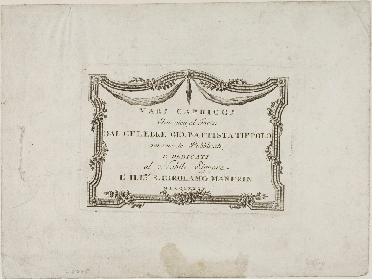 Frontispicio de Capricci de Giovanni Battista Tiepolo