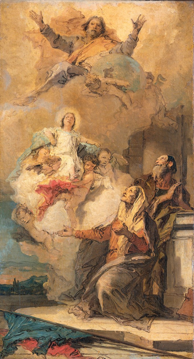 Dios Padre envía a la Virgen María a sus padres Joaquín y Ana Título alternativo  

La visión de Santa Ana de Giovanni Battista Tiepolo