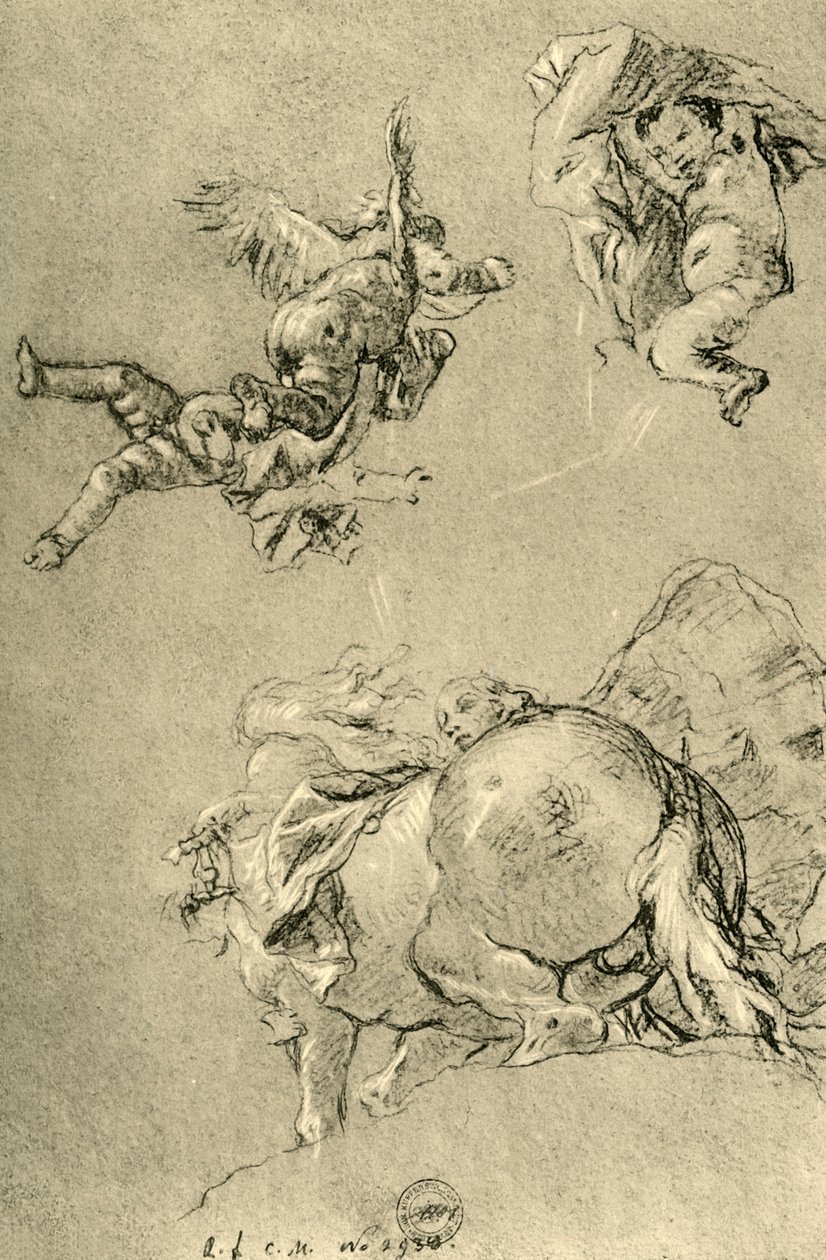 Cupidos flotantes y una de las Horas con un caballo del sol, 1752-1753 de Giovanni Battista Tiepolo