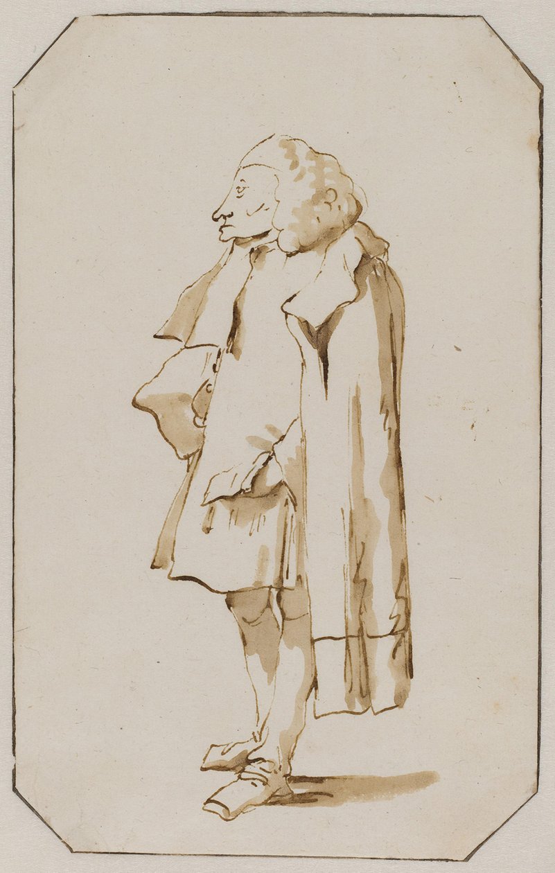 Caricatura de un hombre de pie con una capa de Giovanni Battista Tiepolo