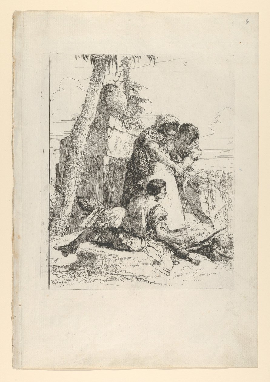 Mago señalando una cabeza ardiente a dos jóvenes, de los Scherzi, ca. 1743-50 de Giovanni Battista Tiepolo