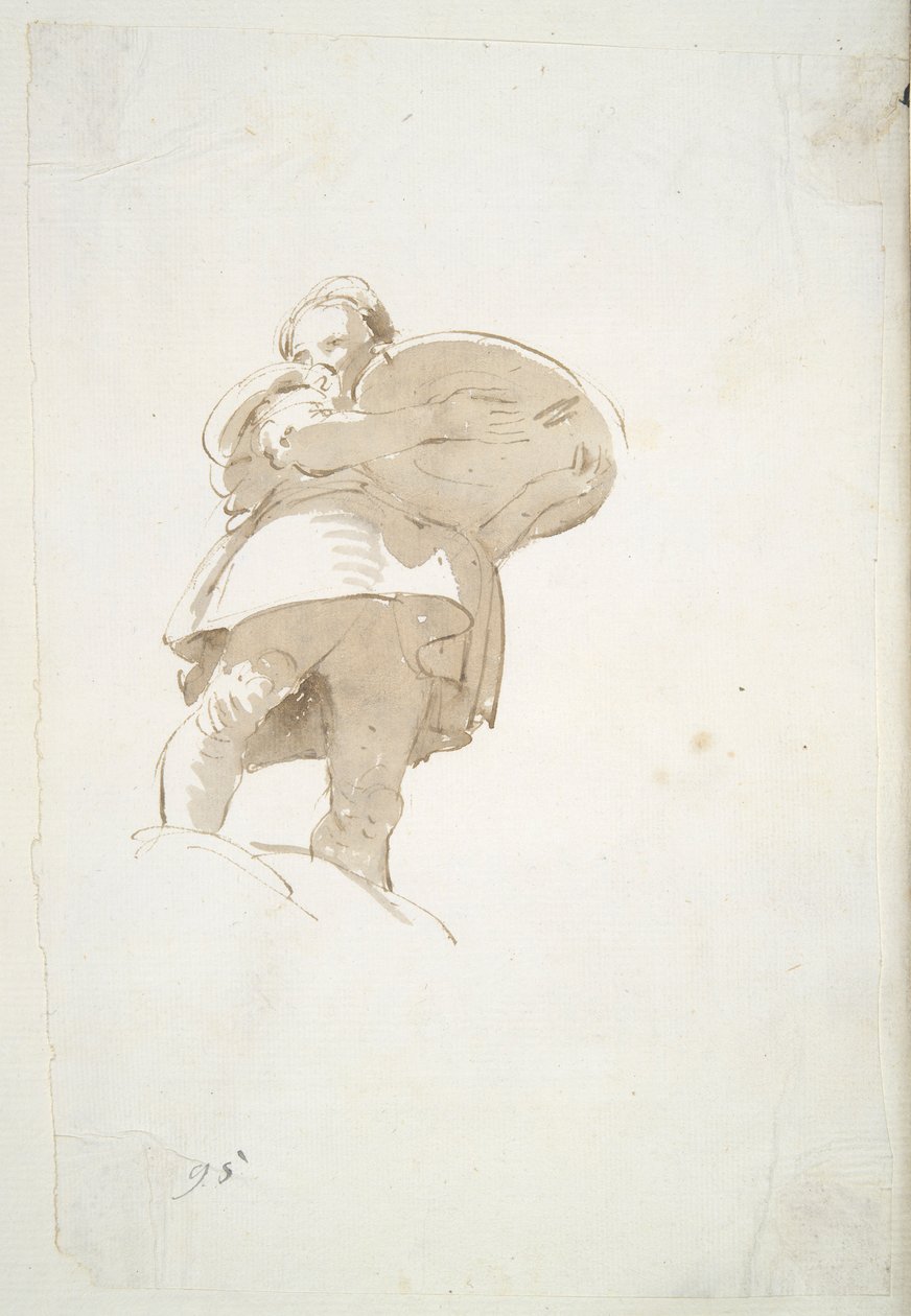 Figura masculina cargando una bandeja, vista desde abajo de Giovanni Battista Tiepolo