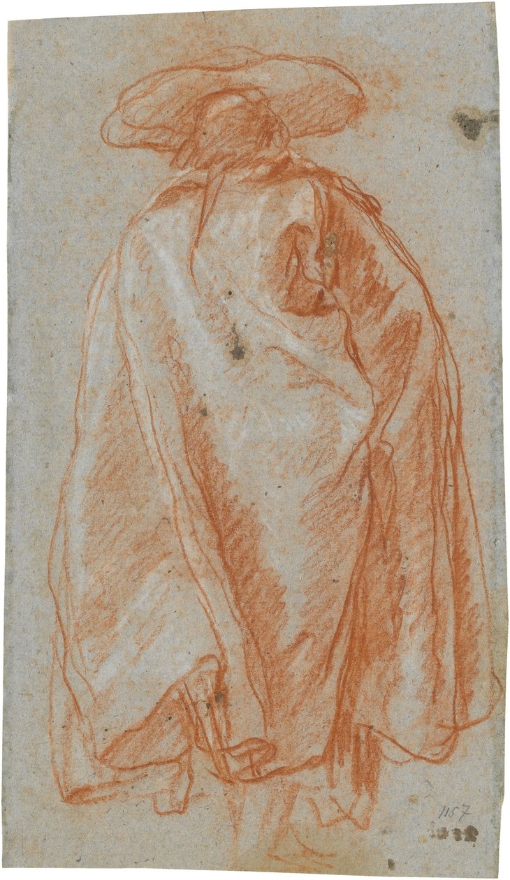 Mann in Mantel und Hut von rückwärts gesehen; verso: Studie eines linken Armes de Giovanni Battista Tiepolo