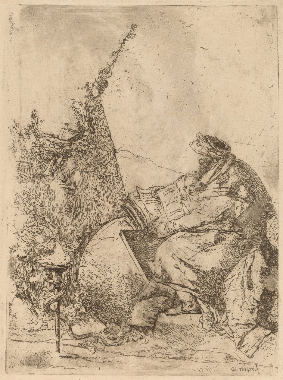 Filósofo sentado, con globo, libro y compás de Giovanni Battista Tiepolo