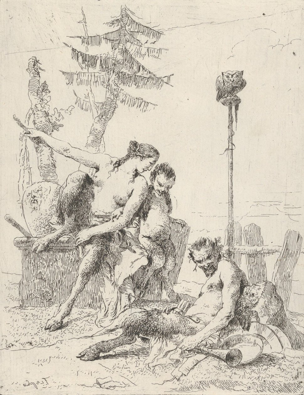 Familia de sátiros Pan y su familia, de los Scherzi de Giovanni Battista Tiepolo