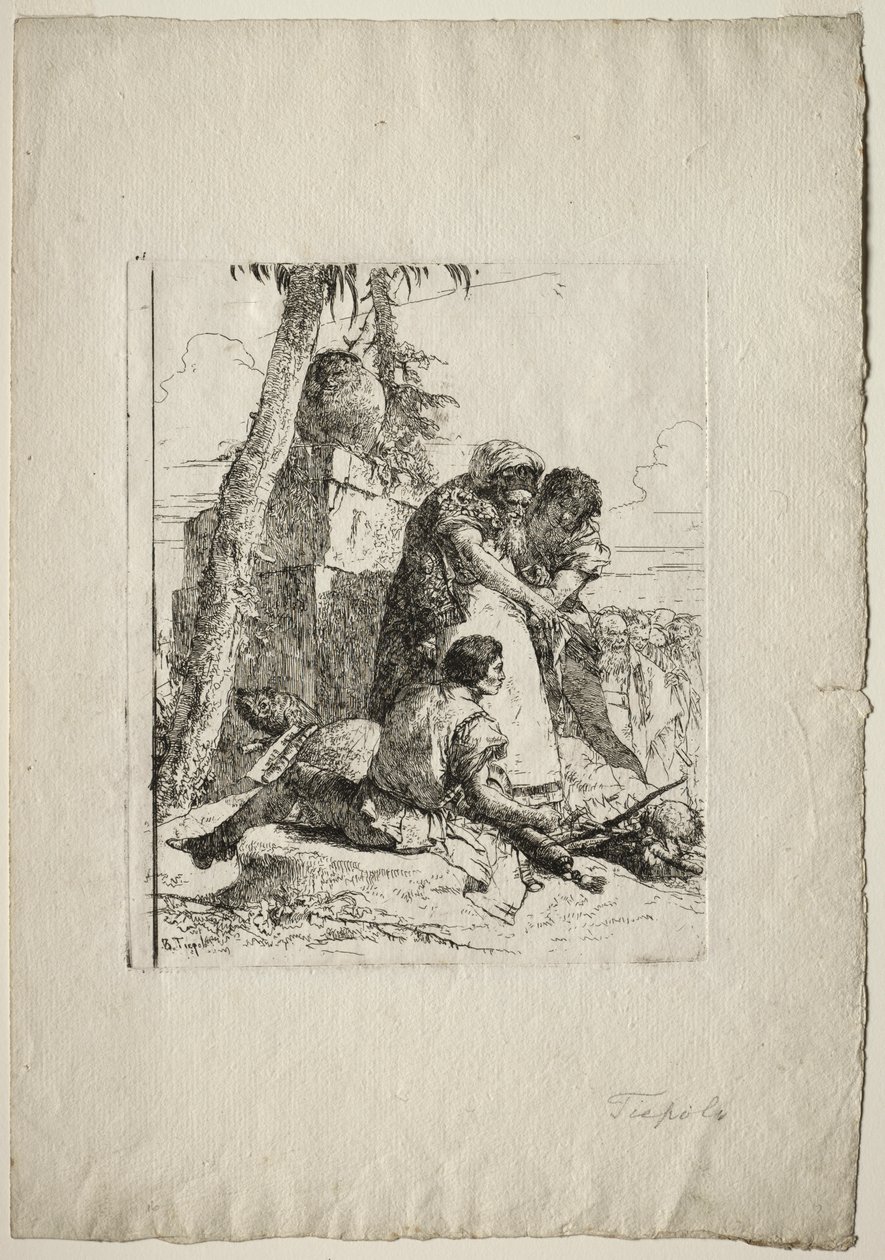 Scherzi di Fantasia: Magician Pointing Out a Burning Head to Two Youths de Giovanni Battista Tiepolo