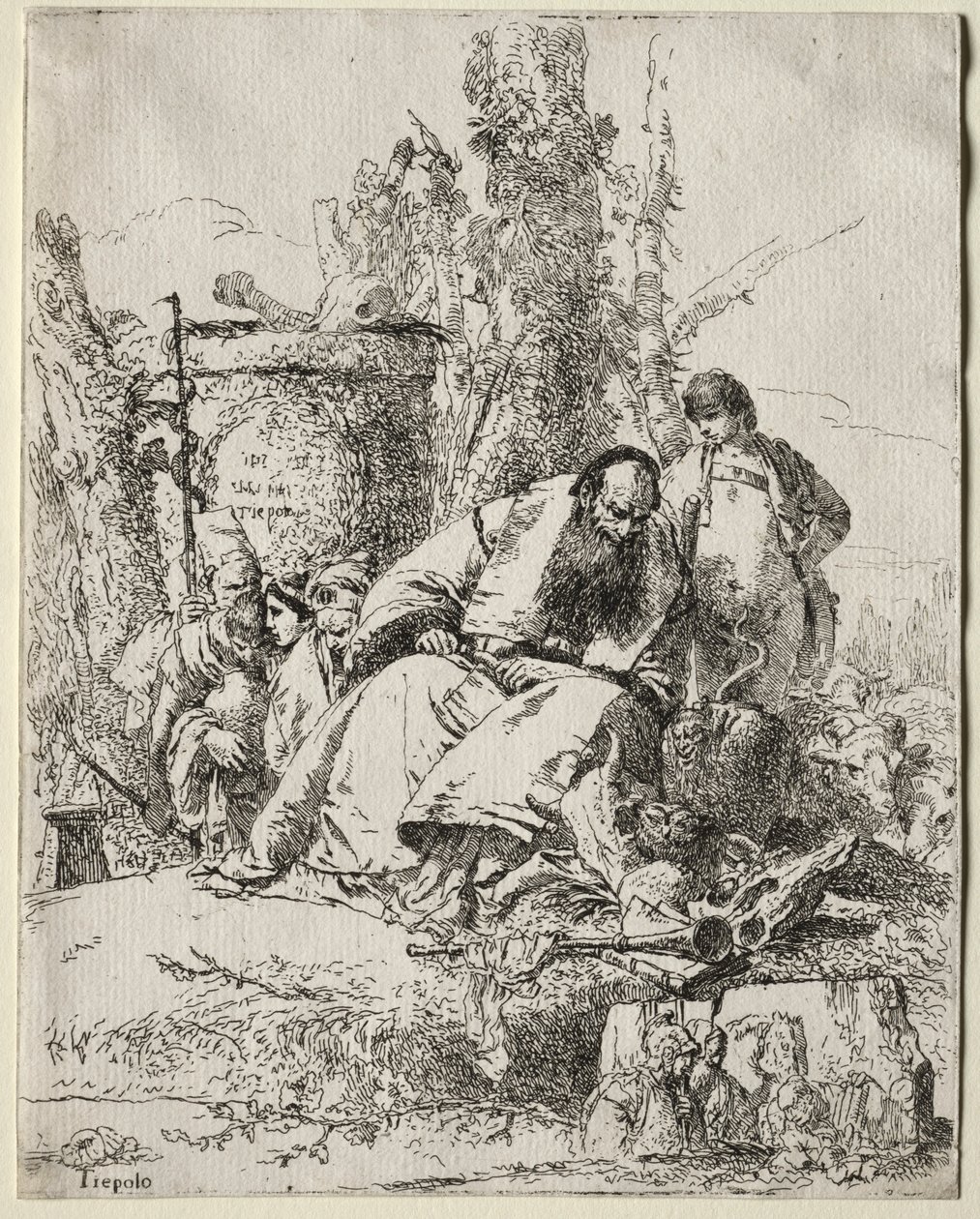 Scherzi: mago sentado, niño y cuatro figuras, 1735-40 de Giovanni Battista Tiepolo