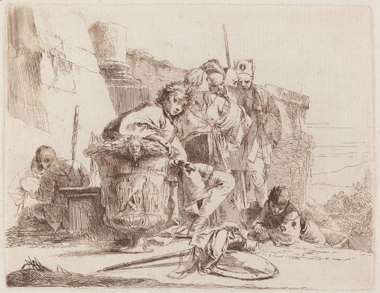 Joven sentado apoyado en una urna de Giovanni Battista Tiepolo