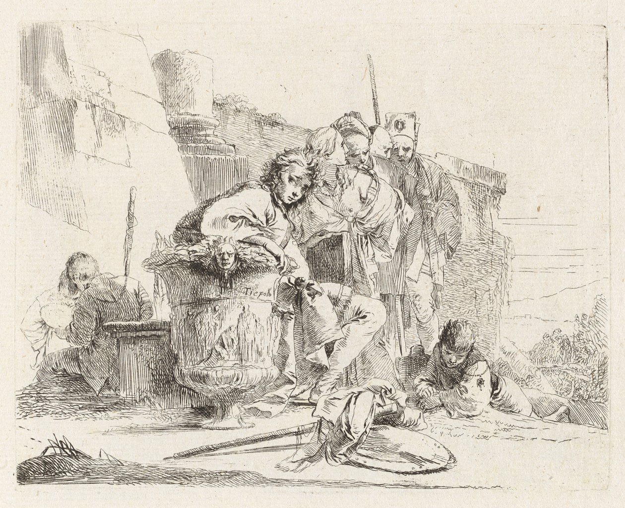 Joven sentado apoyado en una urna, de Vari capricci (Varios Capriccios) de Giovanni Battista Tiepolo