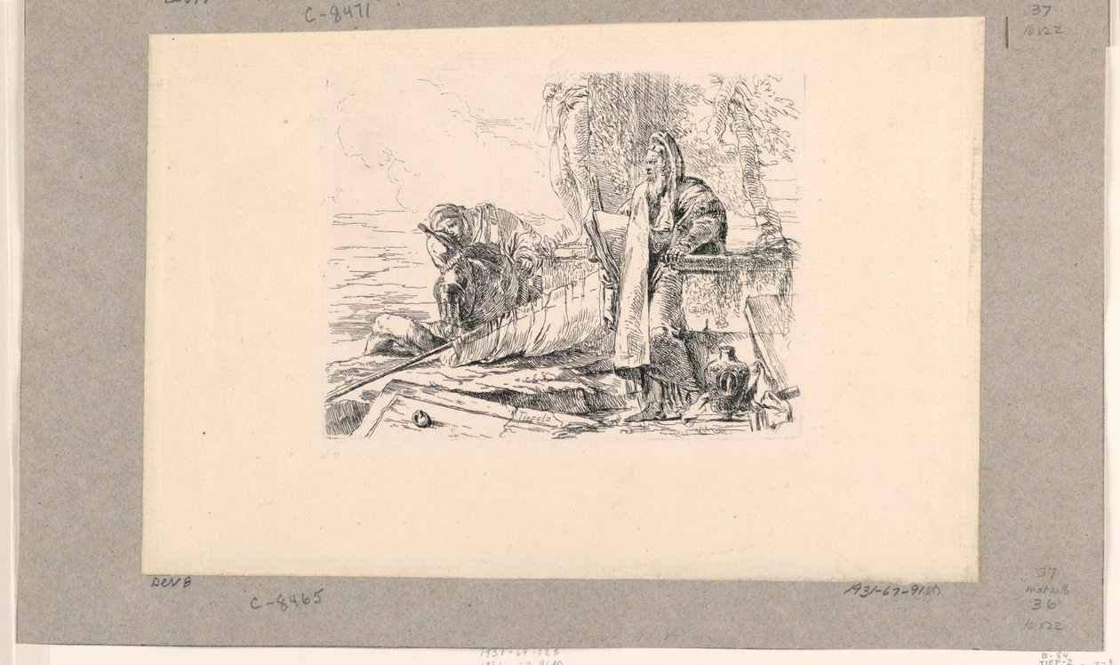 Mago de pie, soldado sentado y un hombre, de los Vari Capricci de Giovanni Battista Tiepolo