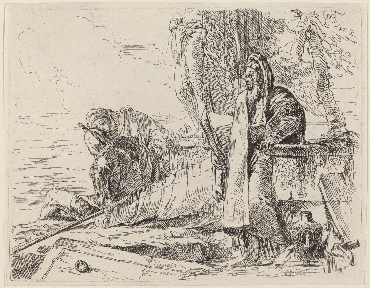 Filósofo de pie y dos figuras más de Giovanni Battista Tiepolo