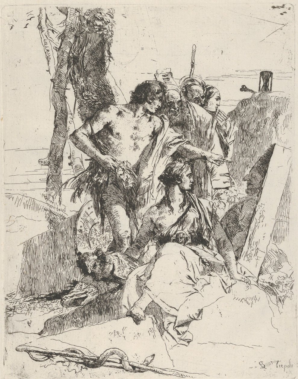 El Descubrimiento de la Tumba de Punchinello, de los Scherzi, ca. 1743-50 de Giovanni Battista Tiepolo