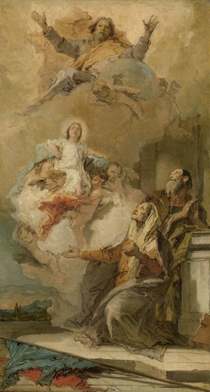 La Inmaculada Concepción (Joaquín y Ana recibiendo a la Virgen María de manos de Dios Padre)
La Virgen María presentada a los Santos Joaquín y Ana por Dios Padre de Giovanni Battista Tiepolo