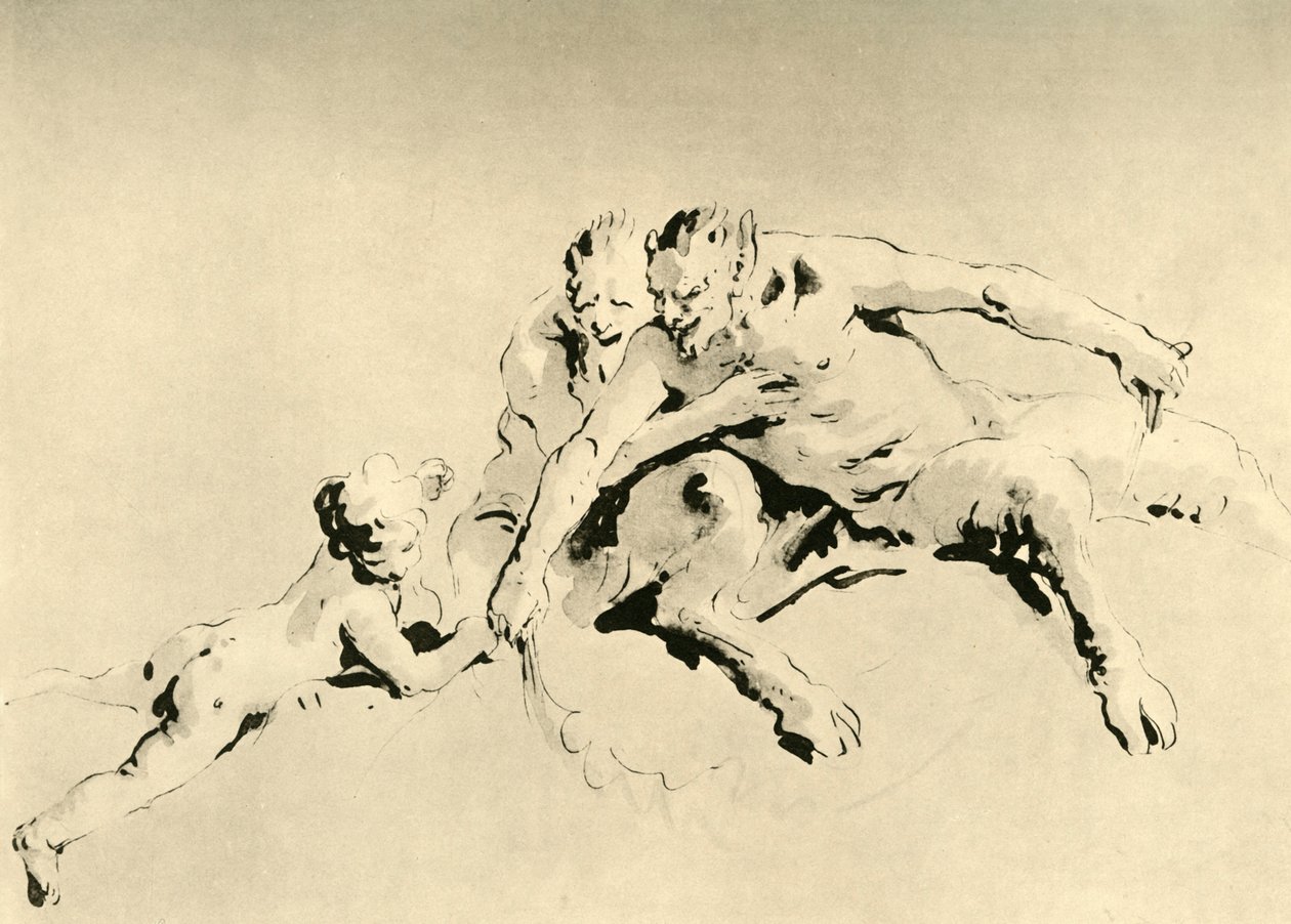 Dos faunos y un cupido, mediados del siglo XVIII, 1928 de Giovanni Battista Tiepolo