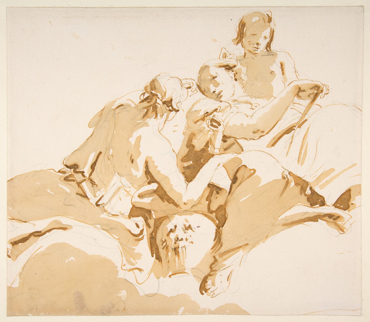 Zwei sitzende Frauen und ein Junge auf Wolken de Giovanni Battista Tiepolo
