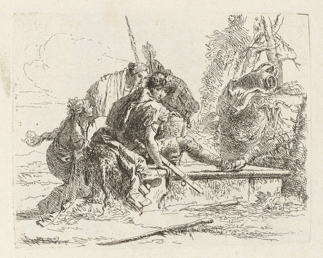 Dos soldados y dos mujeres, de Vari capricci (Varios Capriccios) de Giovanni Battista Tiepolo