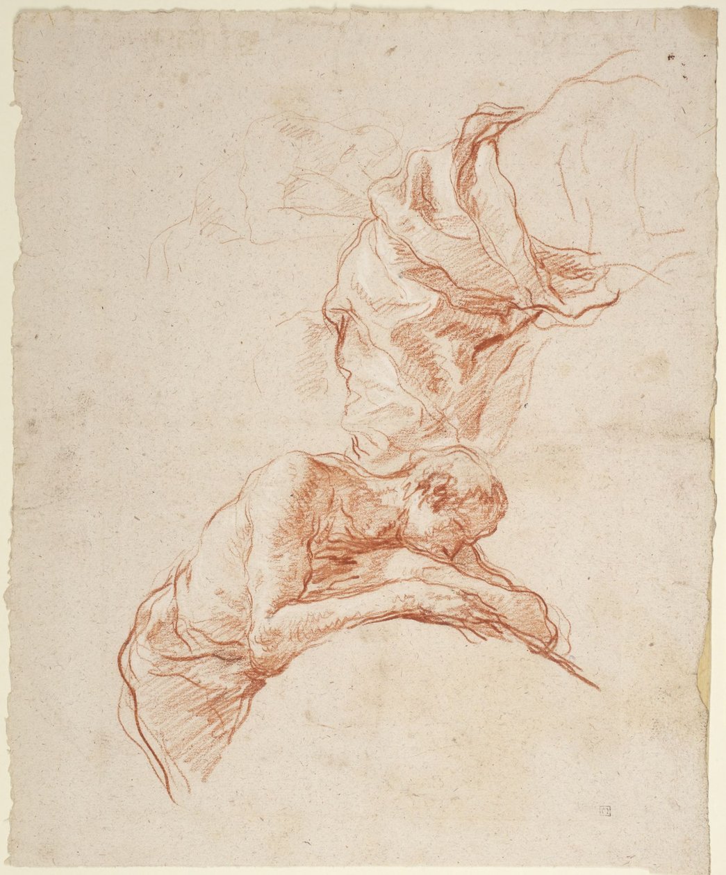 Dos estudios de figuras masculinas parcialmente cubiertas; reverso: Estudios de piernas y un pie de Giovanni Battista Tiepolo