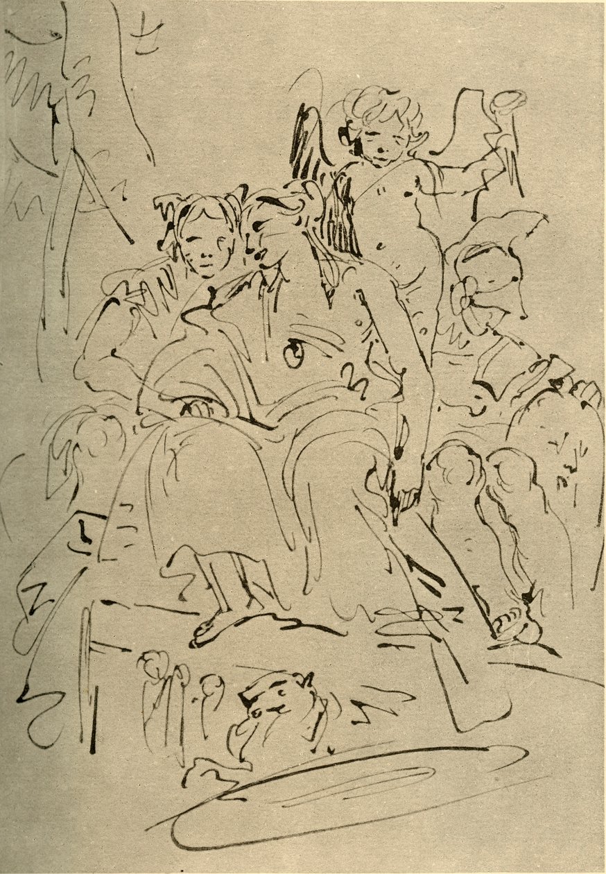 Dos mujeres, Eros y un soldado, mediados del siglo XVIII, 1928 de Giovanni Battista Tiepolo