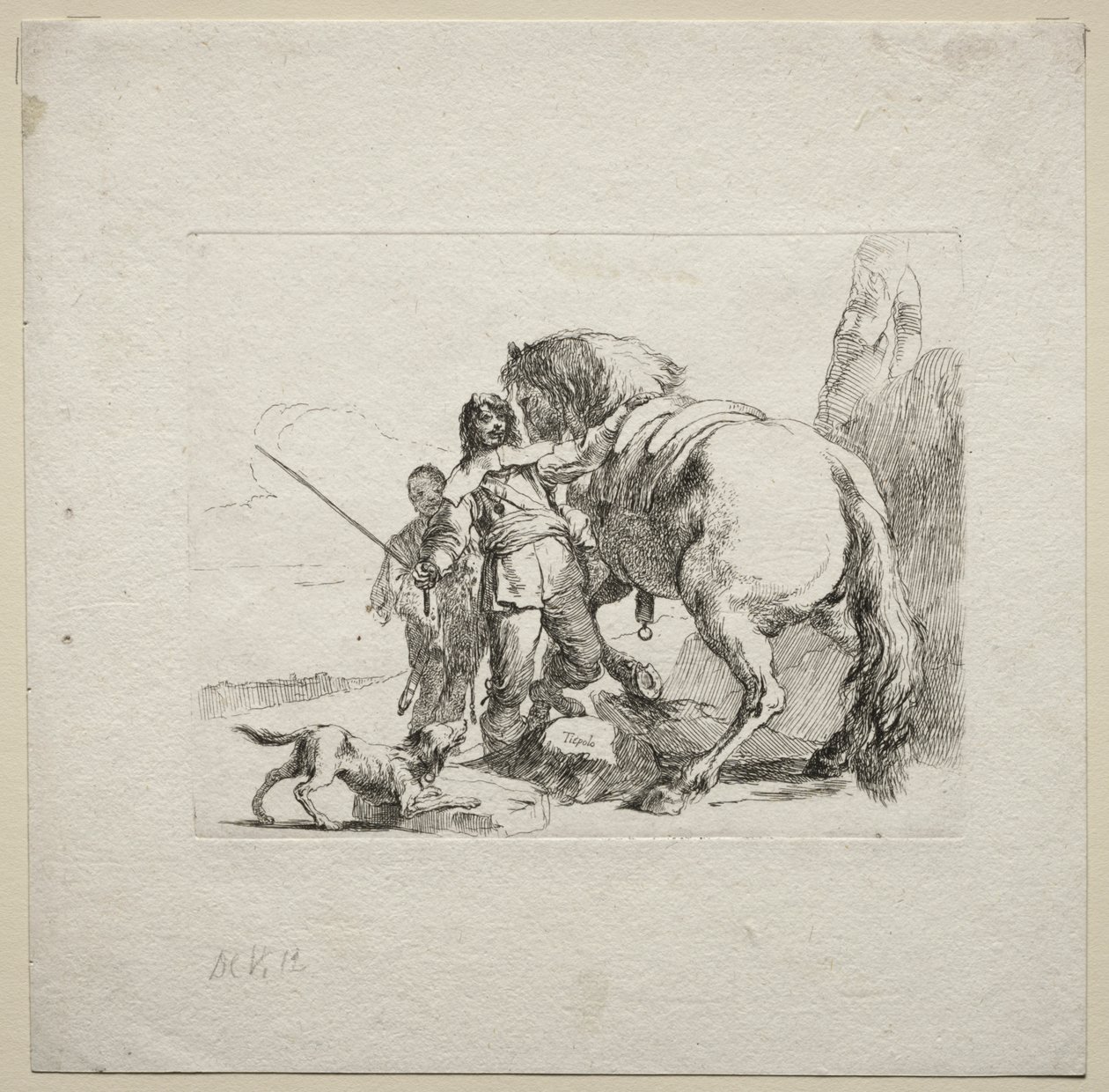Caprichos varios: El caballero montando su caballo de Giovanni Battista Tiepolo