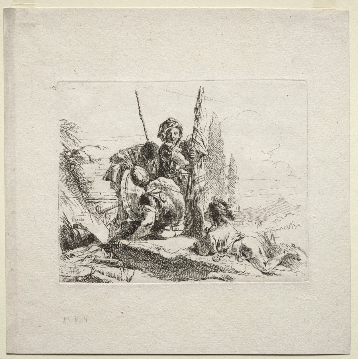 Caprichos varios: Los tres soldados y el niño de Giovanni Battista Tiepolo